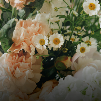 En bukett vita och rosa blommor